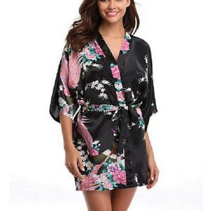 Women's Silk Satin Bathrobe Gown Sexy Lingerie Sleepwear Nightwear Kimono Robe